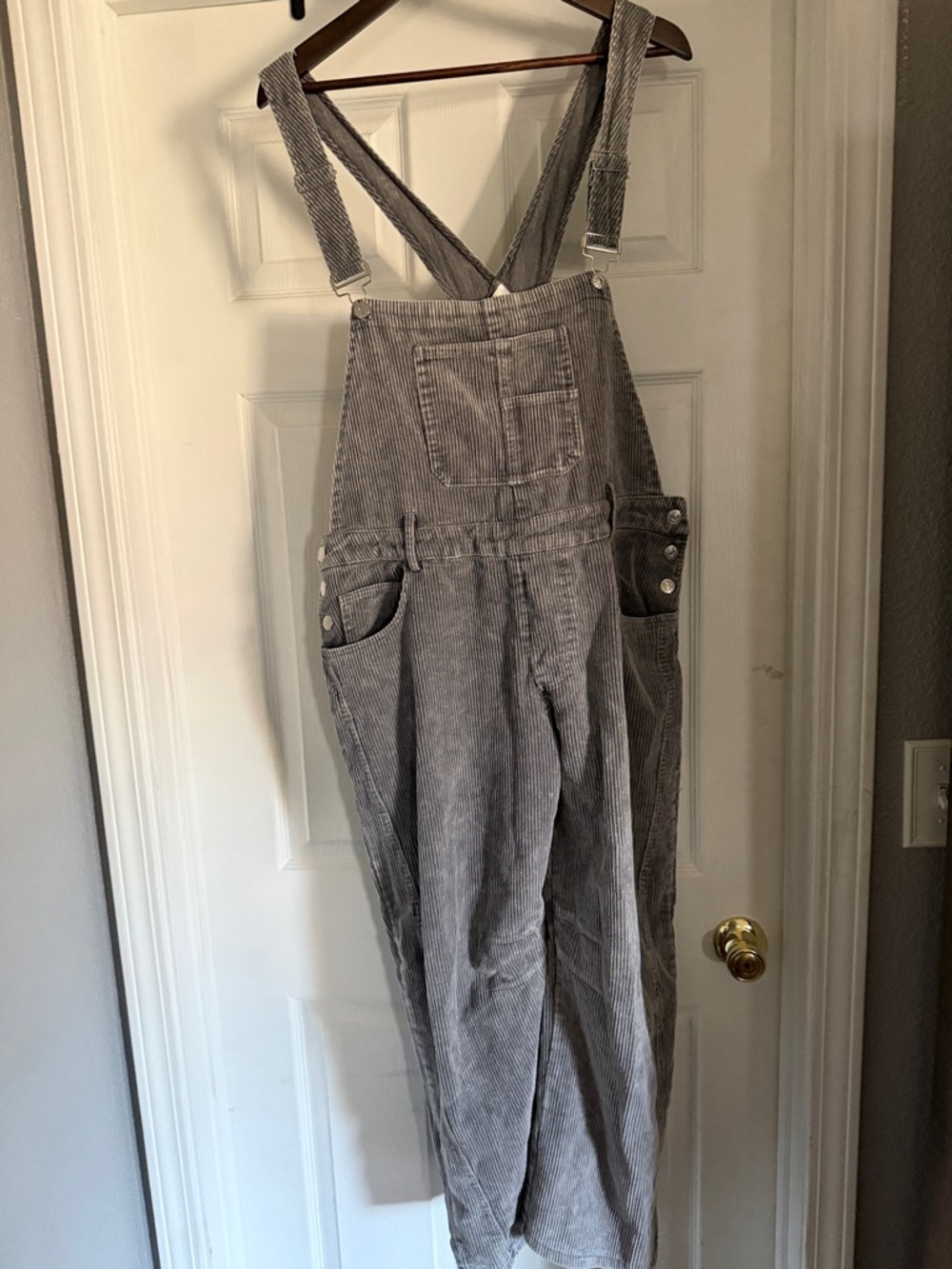 Women's Gray Corduroy Barrel leg  Overalls